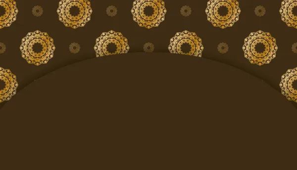 Коричневый Баннер Роскошным Золотым Узором Дизайна Логотипа — стоковый вектор