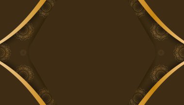 Eskimiş altın süslemeleri ve metin alanlarıyla kahverengi pankart