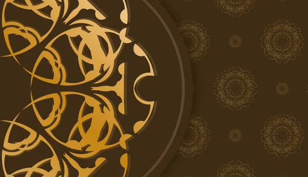 Банер Коричневого Цвета Абстрактным Золотым Орнаментом Оформления Текстом — стоковый вектор