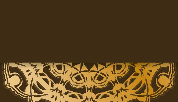 Baner Cor Marrom Com Padrão Ouro Mandala Para Design Logotipo — Vetor de Stock