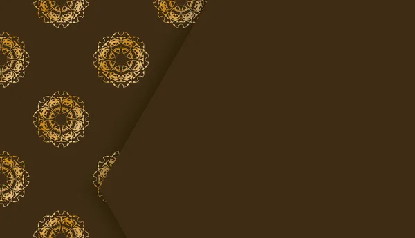 Коричневый Баннер Индийским Золотым Узором Оформления Вашим Текстом — стоковый вектор