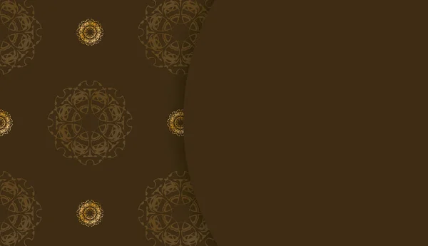 Коричневый Баннер Винтажным Золотым Орнаментом Местом Текста — стоковый вектор
