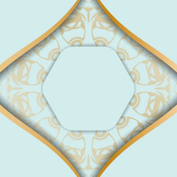 Брошюра Аквамаринового Цвета Антикварными Золотыми Орнаментами Вашего Бренда — стоковый вектор