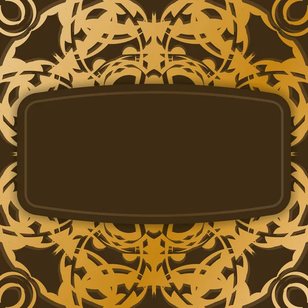 Folder Bruine Kleur Met Abstracte Gouden Ornamenten Voorbereid Voor Drukwerk — Stockvector