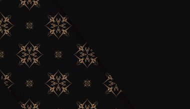 Yunanca kahverengi desenli siyah pankart şablonu ve logo veya metin için yer