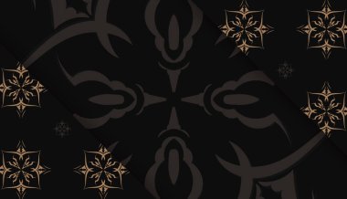 Kahverengi mandala desenli siyah pankart şablonu ve logo veya metin için yer