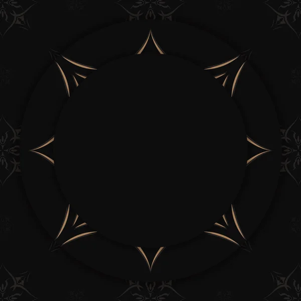 Brochure Félicitations Couleur Noire Avec Mandala Motif Brun Est Prêt — Image vectorielle