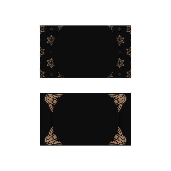 Visitenkarte Schwarz Mit Braunem Mandala Ornament Für Ihre Kontakte — Stockvektor