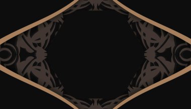 Lüks kahverengi süslemeli siyah bayrak ve logonuz için bir yer.