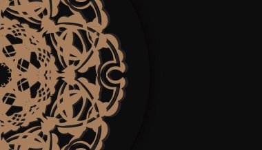 Logo tasarımı için mandala kahverengi süslemeli siyah pankart