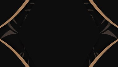 Soyut kahverengi süslemeli siyah pankart ve logo veya metin için yer