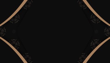 Mandala kahverengi süslemeli siyah bayrak ve logo veya metin için bir yer