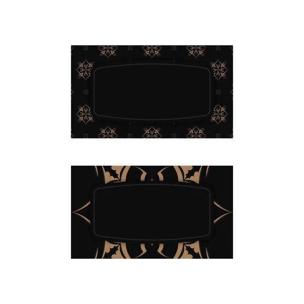 Visitenkartenschablone Schwarz Mit Luxuriösem Braunem Muster Für Ihre Persönlichkeit — Stockvektor