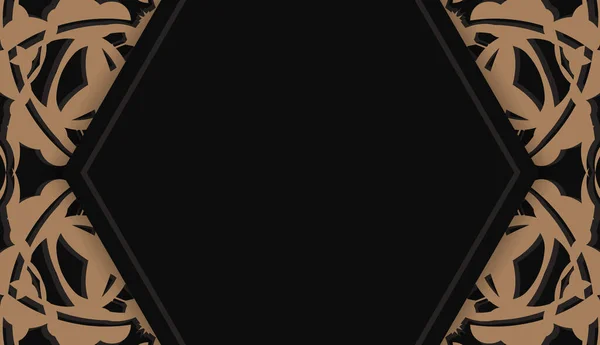 Banner Negro Con Patrón Mandala Marrón Lugar Para Logotipo Texto — Archivo Imágenes Vectoriales