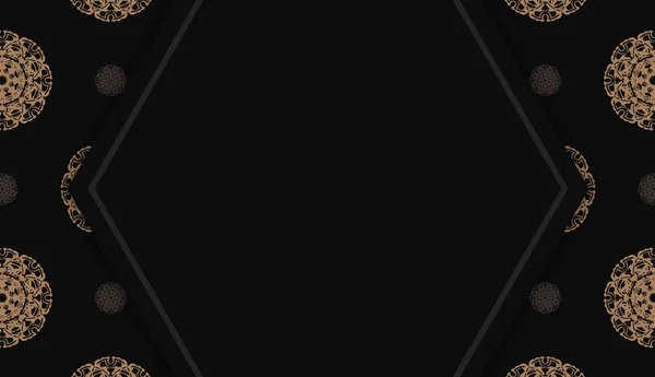 Черный Баннер Винтажным Коричневым Рисунком Пространством Логотипа Текста — стоковый вектор