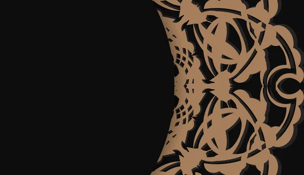 Черный Баннер Антикварным Коричневым Орнаментом Место Логотипом — стоковый вектор