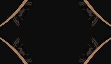 Hint kahverengi süslemeleri olan siyah arkaplan ve metin için yer