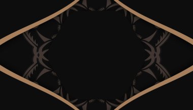 Metin için soyut kahverengi süs ve boşluk içeren siyah arkaplan