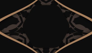 Metin altında tasarım için mandala kahverengi desenli siyah renk pankart şablonu