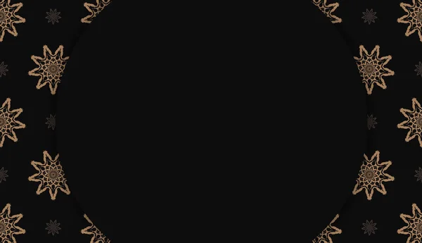 Шаблон Черного Баннера Коричневым Орнаментом Мандала Место Логотипом — стоковый вектор