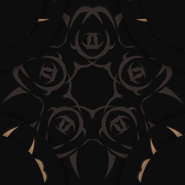 Tasarımınız için kahverengi mandala desenli siyah renkli broşür.