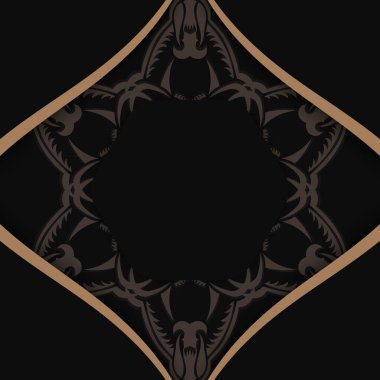 Siyah broşür ve tipografi için hazırlanmış Hint kahverengi süslemeleri..