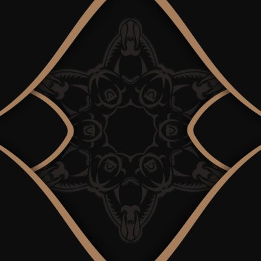 Tasarımınız için Hint kahverengi süslemeleri içeren siyah broşür.