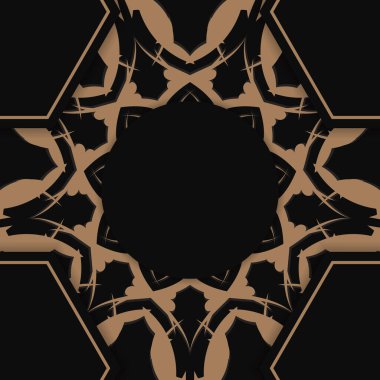 Tasarımınız için siyah renkli ve mandala kahverengi süslemeli tebrik kartı.