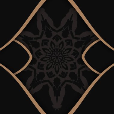 Tasarımınız için soyut kahverengi süslemeli siyah renkli tebrik kartı.