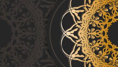 Mandala altın desenli siyah arkaplan ve logo veya metin için yer
