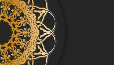 Mandala altın desenli siyah arkaplan ve logonun altına