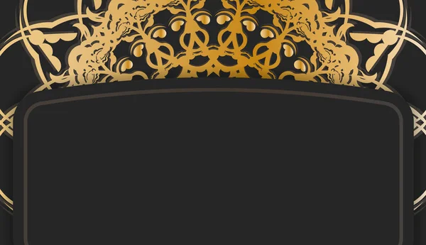 Logo Tasarımı Için Mandala Altın Süsü Ile Siyah Arkaplan — Stok Vektör
