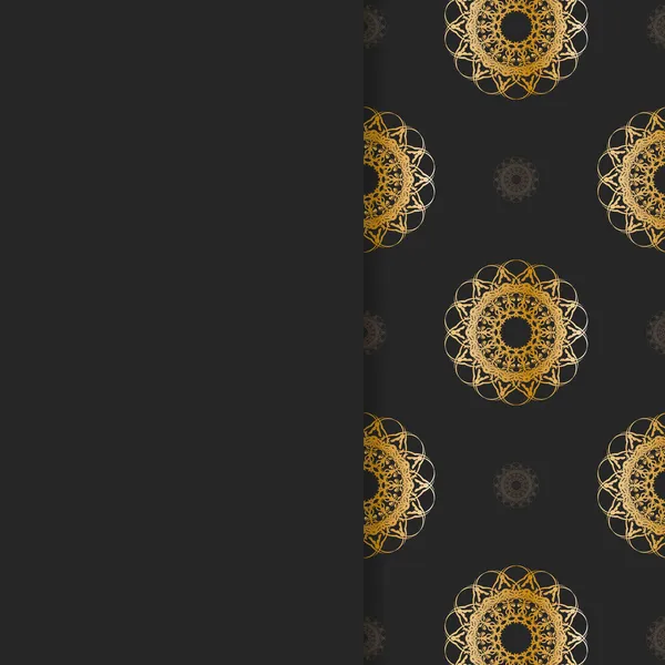 Открытка Черного Цвета Роскошным Золотым Узором Готовая Печати — стоковый вектор