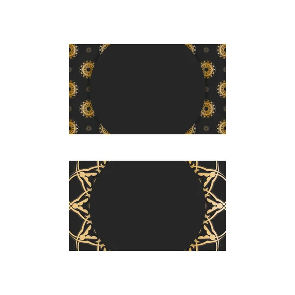 Visitekaartje Het Zwart Met Abstracte Gouden Ornamenten Voor Merk — Stockvector