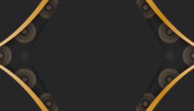 Soyut altın süslemeli siyah pankart ve logo veya metin için yer