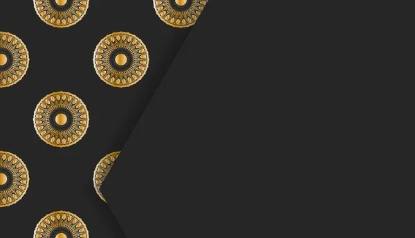 Черный Баннер Винтажным Золотым Орнаментом Оформления Логотипом Текстом — стоковый вектор