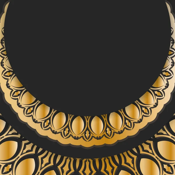 Чорна Брошура Золотим Візерунком Мандали Ваших Привітань — стоковий вектор