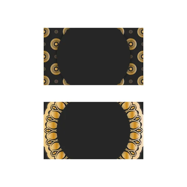 Черная Визитная Карточка Греческими Золотыми Орнаментами Вашего Бренда — стоковый вектор