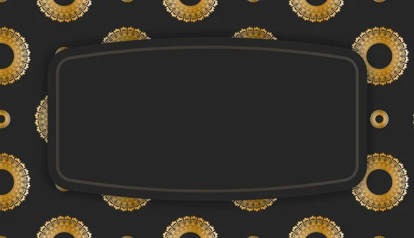 Банер Черного Цвета Мандаловым Золотым Орнаментом Оформления Вашим Логотипом — стоковый вектор