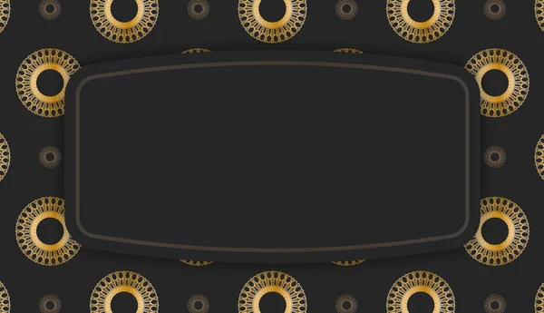 Банер Черного Цвета Мандалой Золотым Узором Местом Логотипом — стоковый вектор
