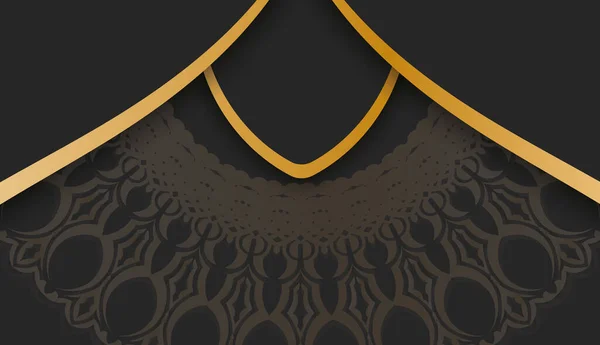 Banner Preto Com Ornamentos Ouro Grego Lugar Para Texto — Vetor de Stock
