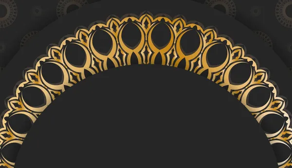 あなたのテキストの下にデザインのためのインドの金の装飾と黒の色のバナー — ストックベクタ