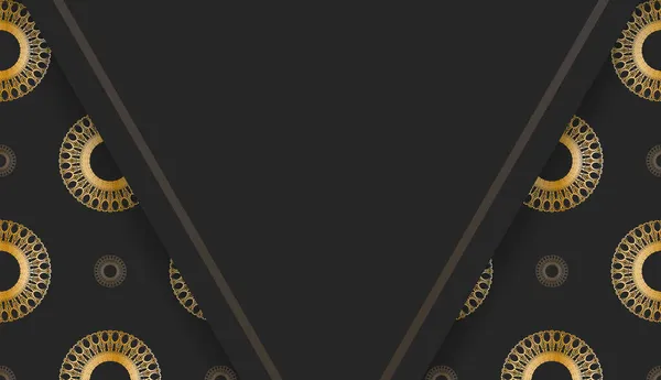 Банер Черного Цвета Мандалой Золотой Узор Дизайна Ваш Текст — стоковый вектор