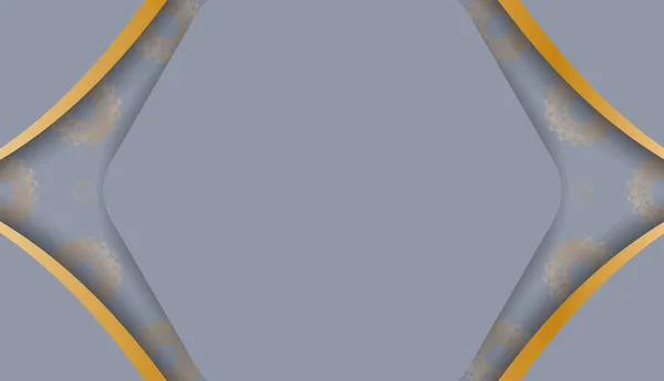 Серый Баннер Винтажным Золотым Орнаментом Оформления Вашим Логотипом — стоковый вектор