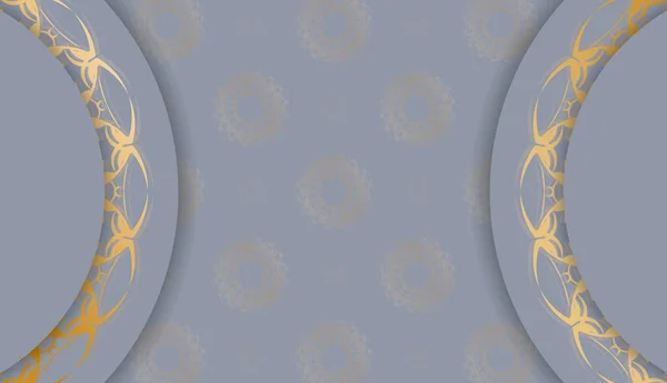 Банер Сірий Грецьким Золотим Візерунком Дизайну Під Вашим Логотипом — стоковий вектор