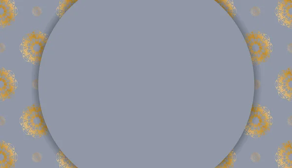 Серый Баннер Индийскими Золотыми Орнаментами Место Логотипом — стоковый вектор