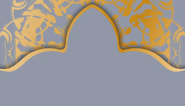 Серый Баннер Греческими Золотыми Орнаментами Место Логотипом — стоковый вектор