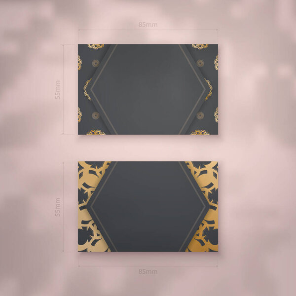 Business card template in black color with abstract gold pattern for your business.