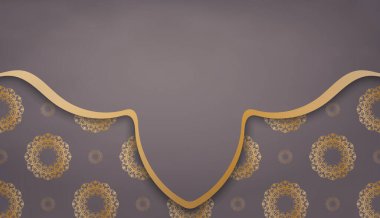 Logo tasarımı için mandala altın desenli kahverengi pankart