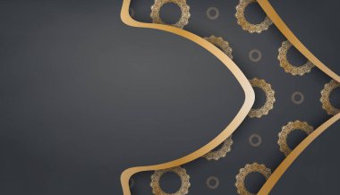 Mandala altın desenli siyah pankart şablonu ve metin altında